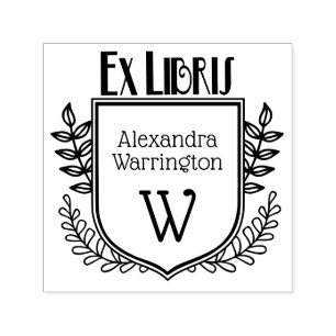 Botanisches Wappen Ex Libris Buchname Initial Permastempel