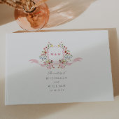 Botanisches Wappen Hochzeit in Rosa Wasserfarbe Gästebuch