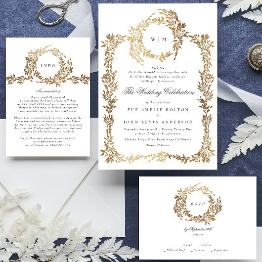 Botanisches Wappen-Hochzeit mit klassischem Gold M RSVP Karte