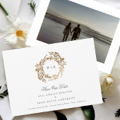 Botanisches Wappen-Hochzeit mit klassischem Gold M Save The Date