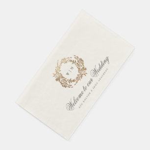 Botanisches Wappen-Hochzeit mit klassischem Gold M Serviette