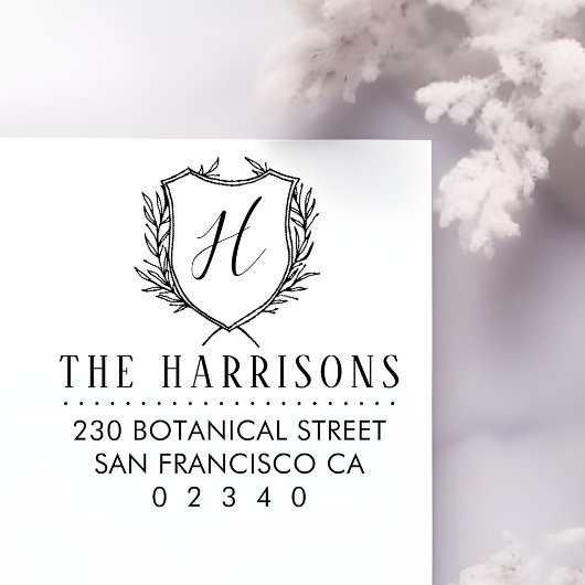 Botanisches Wappen, kundenspezifisch Monogramm und Gummistempel