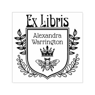 Botanisches Wappen mit Biene und Krone Ex Libris B Permastempel