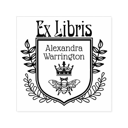 Botanisches Wappen mit Biene und Krone Ex Libris B Permastempel (Design)