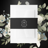Botanisches Wappen Monogram Black Wedding Einladungsbanderole