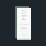 Botanisches Wappen Monogram Sage Wedding Menükarte<br><div class="desc">Botanisches Wappen Monogramm,  Hochzeitsmenü. Vintages inspiriertes Wappen mit botanischen Ästen. Merkmale,  elegante Weise grüne Typografie.</div>