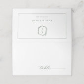 Botanisches Wappen Monogram Sage Wedding Platzkarte (Außenseite Aufgefaltet)