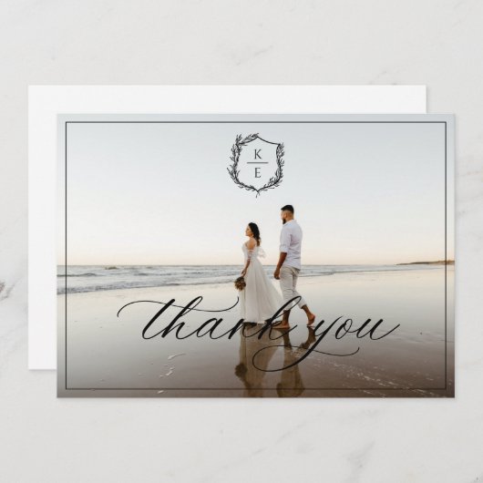 Botanisches Wappen Monogram Wedding Foto Dankeskarte (Vorne/Hinten)