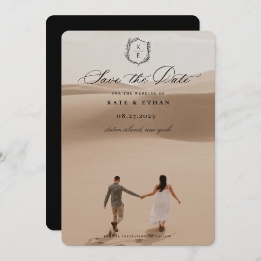 Botanisches Wappen Monogram Wedding Foto Save The Date (Vorne/Hinten)