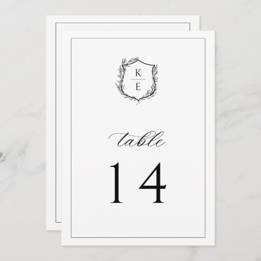 Botanisches Wappen Monogram Wedding Tischnummer (Vorne/Hinten)