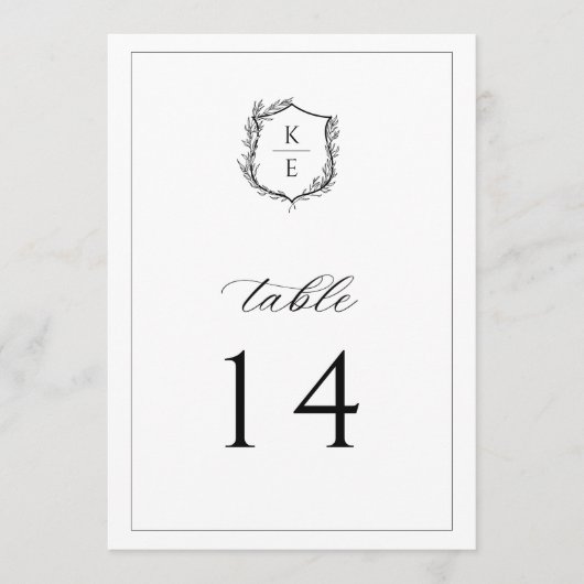 Botanisches Wappen Monogram Wedding Tischnummer (Vorderseite)