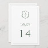 Botanisches Wappen Monogram Wedding Tischnummer (Vorne/Hinten)