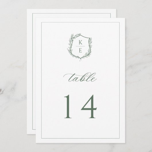 Botanisches Wappen Monogram Wedding Tischnummer (Vorne/Hinten)