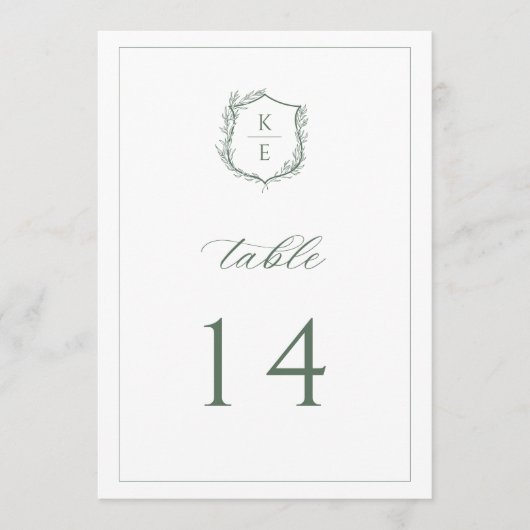 Botanisches Wappen Monogram Wedding Tischnummer (Vorderseite)