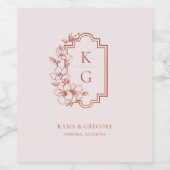 Botanisches Wappen Monogram Wedelweinlabel Weinetikett (Einzelnes Label)