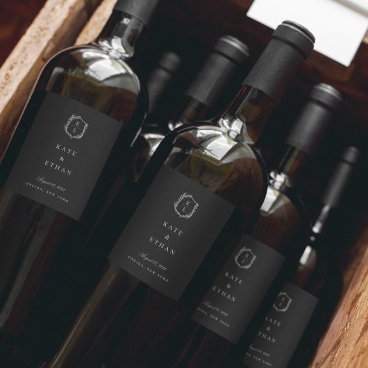 Botanisches Wappen Monogram Wedelweinlabel Weinetikett