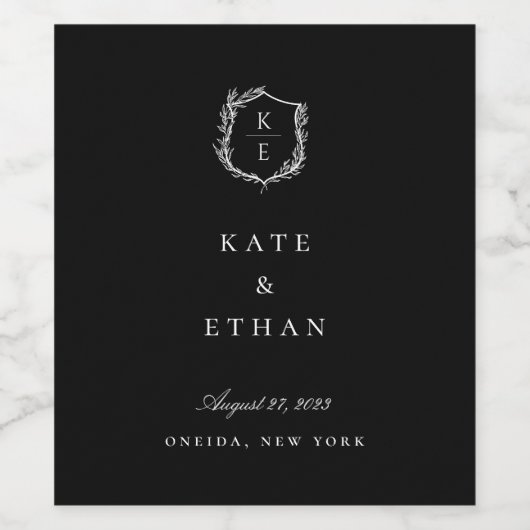 Botanisches Wappen Monogram Wedelweinlabel Weinetikett (Einzelnes Label)