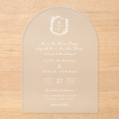 Botanisches Wappen Monogramm Hochzeit Acryleinladungen (Vorderseite)