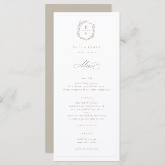 Botanisches Wappen Monogramm Hochzeit Menükarte (Vorne/Hinten)