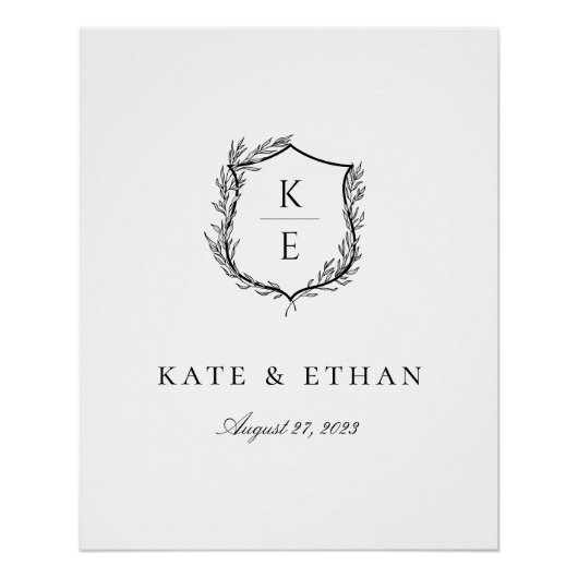Botanisches Wappen Monogramm Hochzeit Poster (Vorderseite)