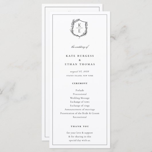 Botanisches Wappen Monogramm Hochzeit Programm (Vorne/Hinten)