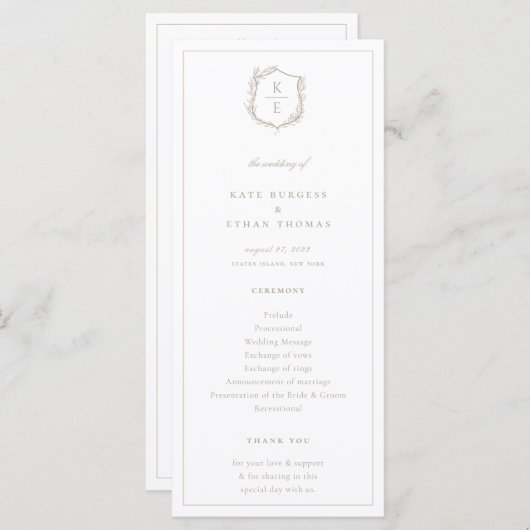 Botanisches Wappen Monogramm Hochzeit Programm (Vorne/Hinten)