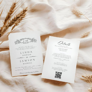 Botanisches Wappen Monogramm Qr Code Hochzeit Deta Einladung