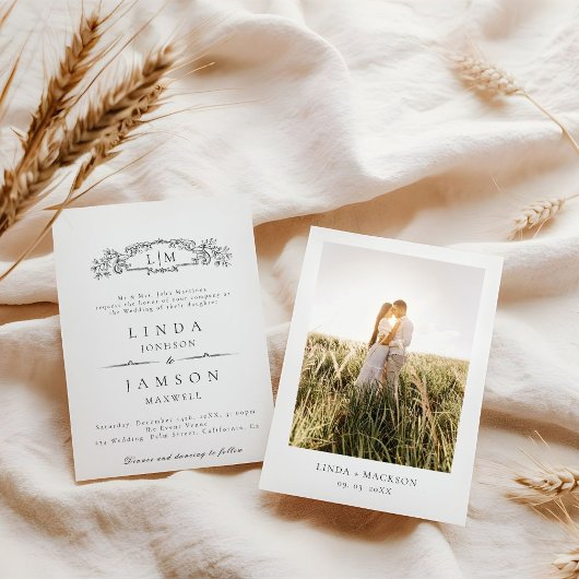 Botanisches Wappen Monogramm Qr Code Hochzeit Deta Einladung