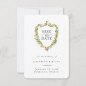 Botanisches Wappen Peach Save the Date Ankündigung (Vorderseite)