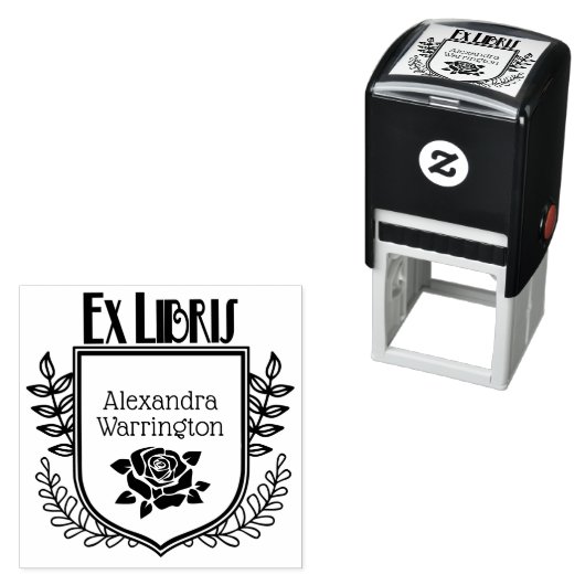 Botanisches Wappen Rose Ex Libris Buchname Permastempel (Beispiel)