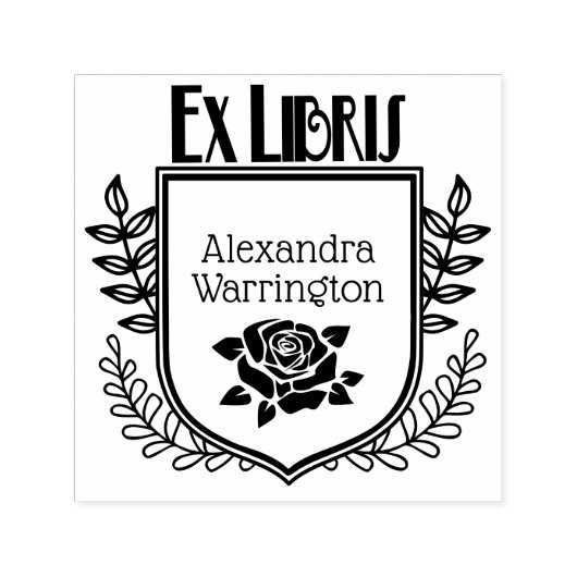 Botanisches Wappen Rose Ex Libris Buchname Permastempel (Design)