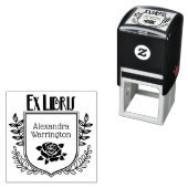 Botanisches Wappen Rose Ex Libris Buchname Permastempel (Beispiel)