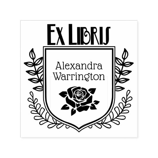 Botanisches Wappen Rose Ex Libris Buchname Permastempel (Design)