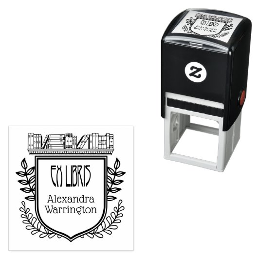 Botanisches Wappen virtuelle Bibliothek Ex Libris Permastempel (Beispiel)