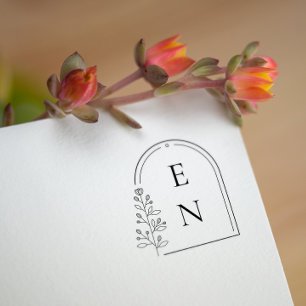 Botanisches Wappenmonogramm   Personalisierte Hoch Gummistempel