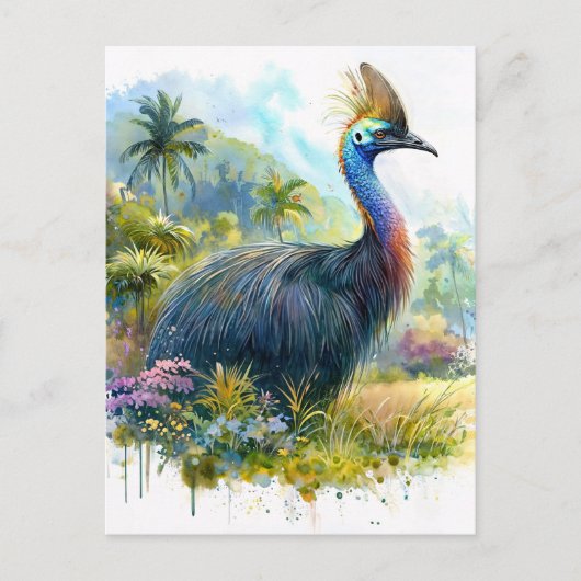 Botanisches Wasserfarbenportrait Cassowary Postkarte (Vorderseite)