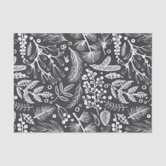 Botanisches Weihnachtsblatt Pine Berries Muster Seidenpapier (Vorderseite)