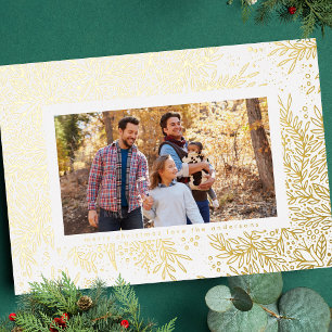 Botanisches Weihnachtsfest-Foto SnowFlake Gold Folien Feiertagskarte
