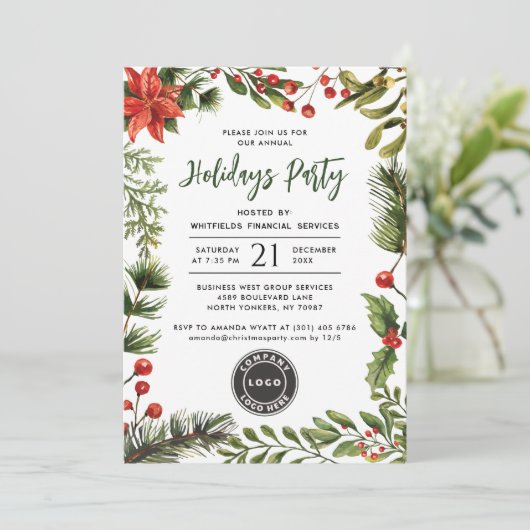 Botanisches Weihnachtsfest-Party mit einfachem Bus Einladung (Stehend Vorderseite)