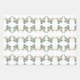 Botanisches Weihnachtsfest Traditionelles Rotes Ge Geschenkpapier Set