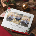 Botanisches Weihnachtsgebäck Feiertagskarte<br><div class="desc">Botanische Weihnachten,  3 Foto Urlaubskarte. Wasserfarbe Wintergrün und Blumenarrangements mit minimalistischer,  schicker Typografie und koordinierender grüner Farbunterlage.</div>