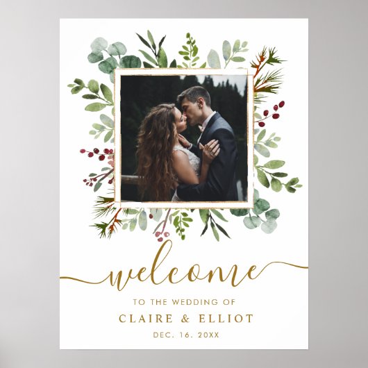 Botanisches Weihnachtsgoldenhochzeitungs-Begrüßung Poster (Vorne)