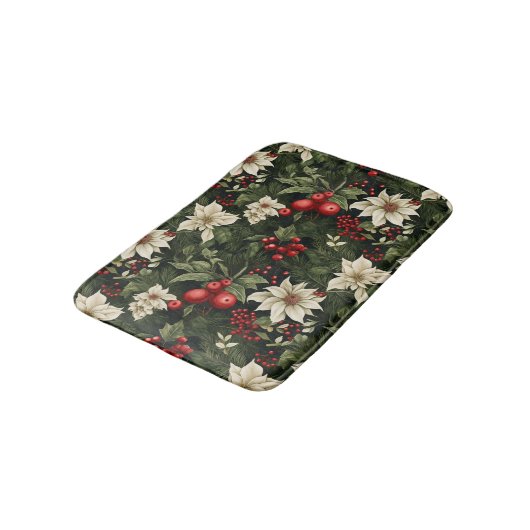 Botanisches Weihnachtsmuster Badematte (Schrägansicht)