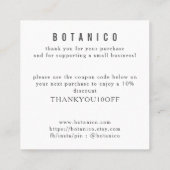 Botanisches Weiß Graue Flora Moderne Danke Quadratische Visitenkarte (Rückseite)