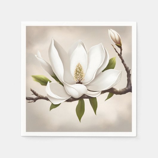 Botanisches Weißes Magnolia Serviette (Vorderseite)