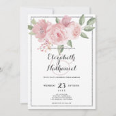 Botanisches weißes rosa grünes Blumenthema Hochzei Einladung (Vorderseite)