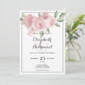 Botanisches weißes rosa grünes Blumenthema Hochzei Einladung (Stehend Vorderseite)