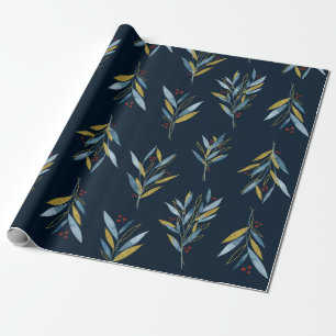 Botanisches Wiederholmuster aus Twigs mit Gold Geschenkpapier