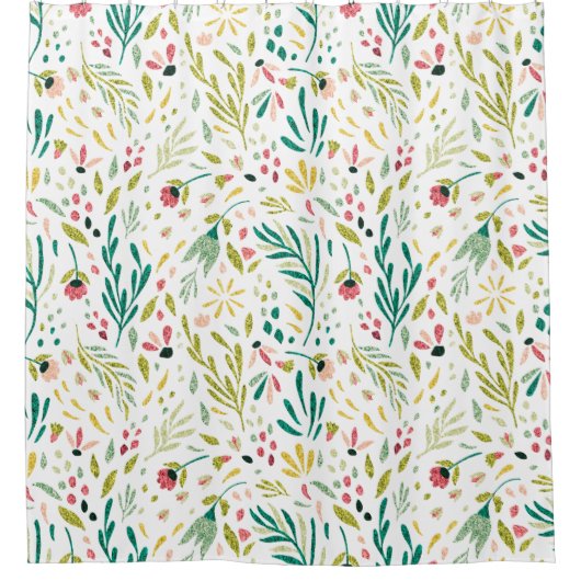 Botanisches Wildblumen-Muster Duschvorhang (Vorderseite)