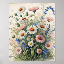 Botanisches Wildblumen-Watercolor-Poster – Motivat